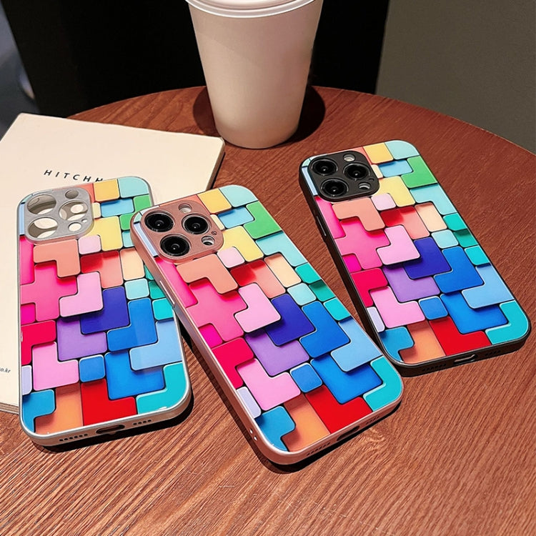 For iPhone 11 Colorful Toy Bricks Pattern Shockproof Glass Phone Case(Black)