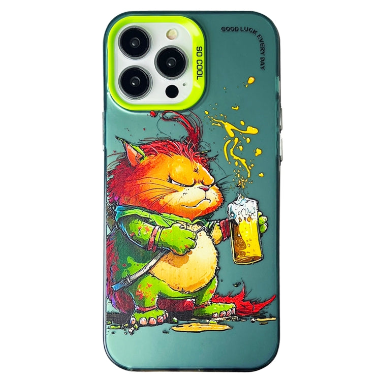 Double Layer Color Silver Series Animal Oil Painting Phone Case, For iPhone 14 Pro