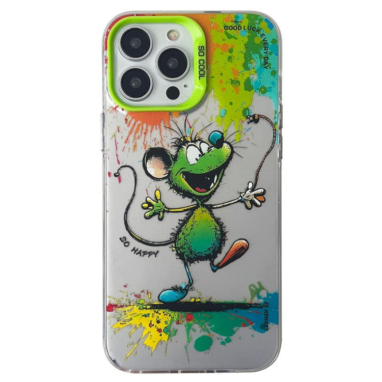 Double Layer Color Silver Series Animal Oil Painting Phone Case, For iPhone 14 Pro