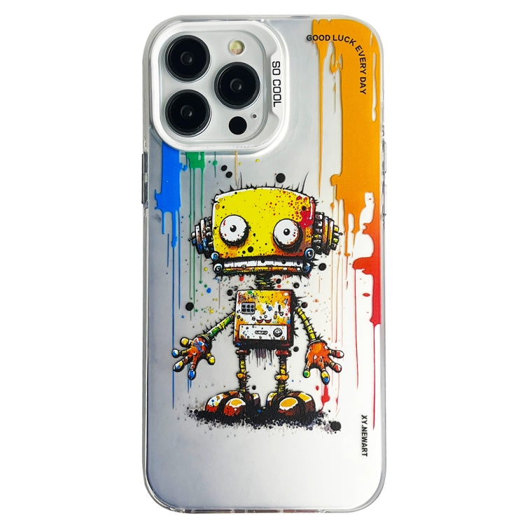 Double Layer Color Silver Series Animal Oil Painting Phone Case, For iPhone 14 Pro Max
