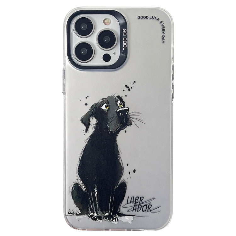 Double Layer Color Silver Series Animal Oil Painting Phone Case, For iPhone 14 Pro Max