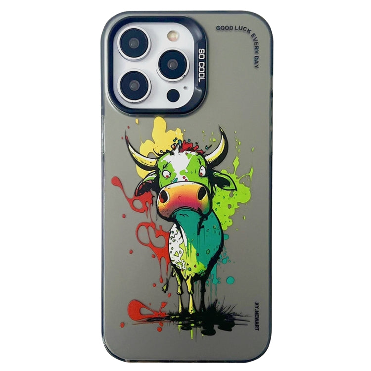 Double Layer Color Silver Series Animal Oil Painting Phone Case, For iPhone 15 Pro Max