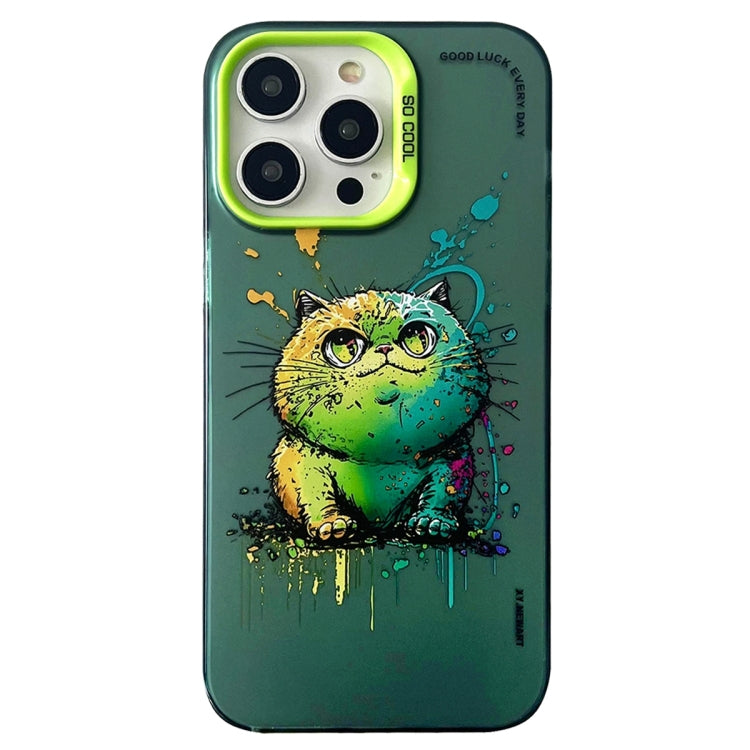 Double Layer Color Silver Series Animal Oil Painting Phone Case, For iPhone 15 Pro