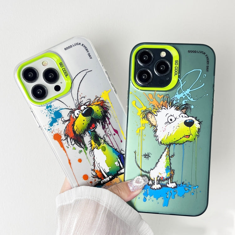 Double Layer Color Silver Series Animal Oil Painting Phone Case, For iPhone 15 Pro
