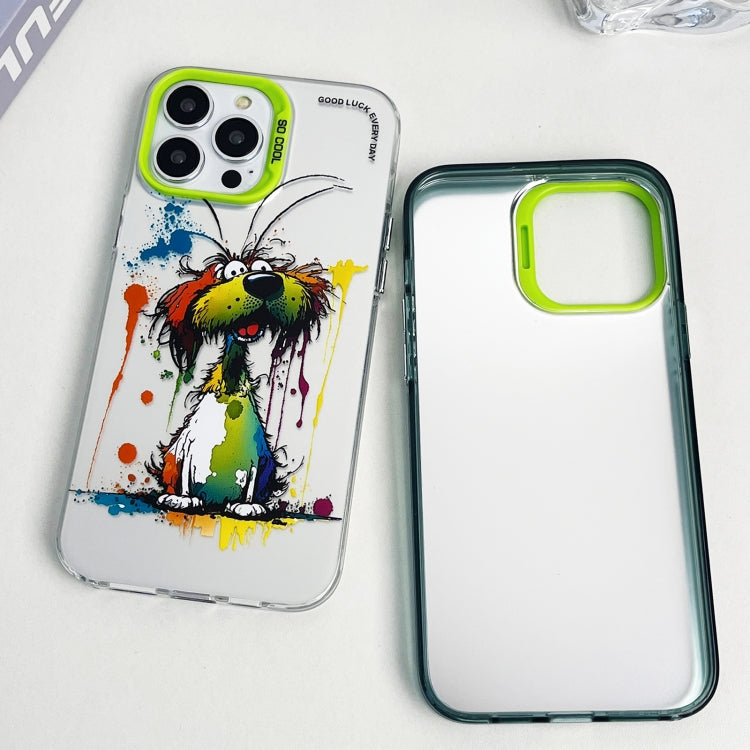 Double Layer Color Silver Series Animal Oil Painting Phone Case, For iPhone 14 Pro Max