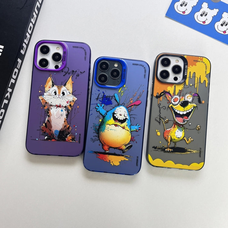 Double Layer Color Silver Series Animal Oil Painting Phone Case, For iPhone 15 Pro