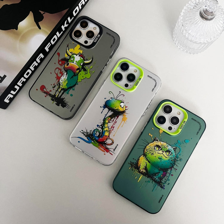 Double Layer Color Silver Series Animal Oil Painting Phone Case, For iPhone 13 Pro Max