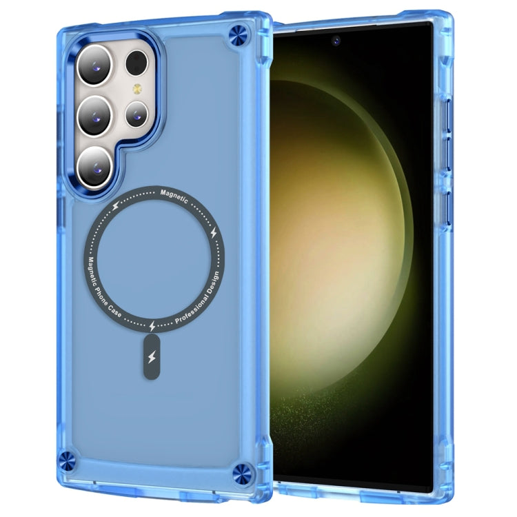 For Samsung Galaxy S22 Ultra 5G Skin Feel TPU  PC MagSafe Magnetic Phone Case(Transparent Blue)
