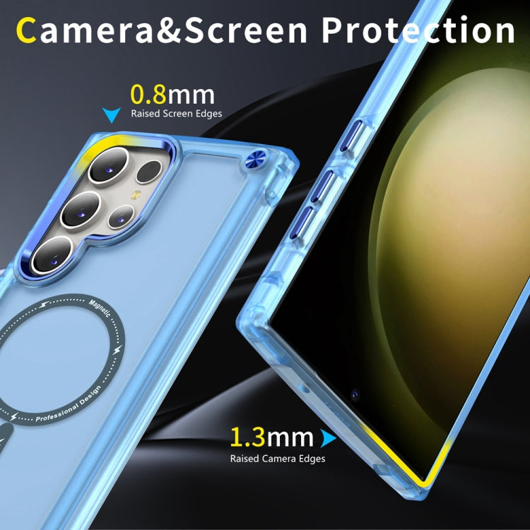 For Samsung Galaxy S22 Ultra 5G Skin Feel TPU  PC MagSafe Magnetic Phone Case(Transparent Blue)