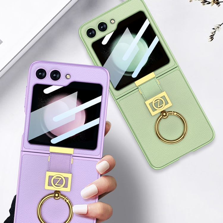 For Samsung Galaxy Z Flip5 GKK Ultra-thin Z Ring Holder Leather Phone Case(Purple)
