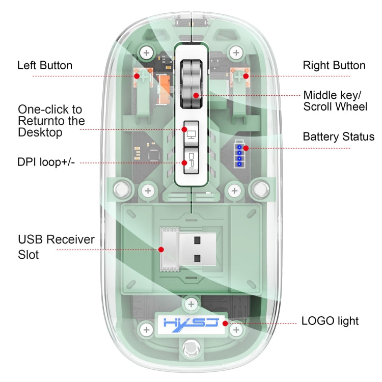 HXSJ T900 Transparent Magnet Three-mode Wireless Gaming Mouse