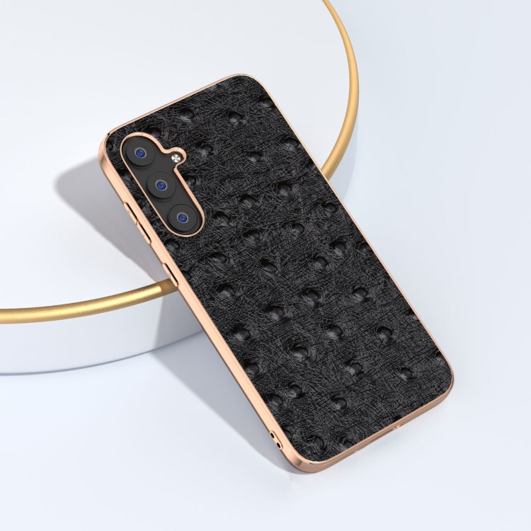 For Samsung Galaxy S23 FE 5G Genuine Leather Ostrich Texture Series Nano Plating Phone Case(Black)