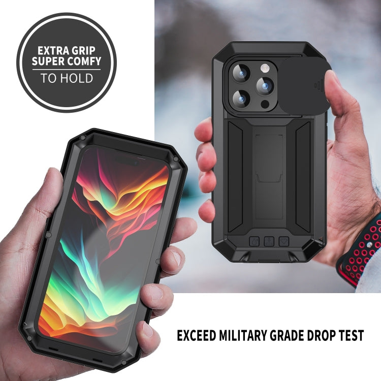 For iPhone 15 Pro Max R-JUST Sliding Camera IP54 Life Waterproof Holder Phone Case(Black)