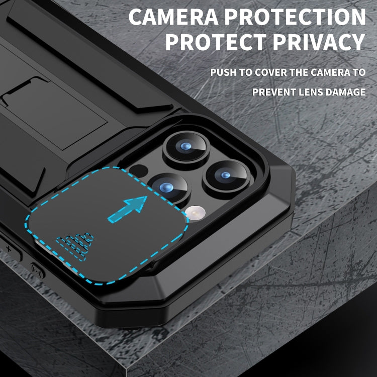 For iPhone 15 Pro Max R-JUST Sliding Camera IP54 Life Waterproof Holder Phone Case(Black)