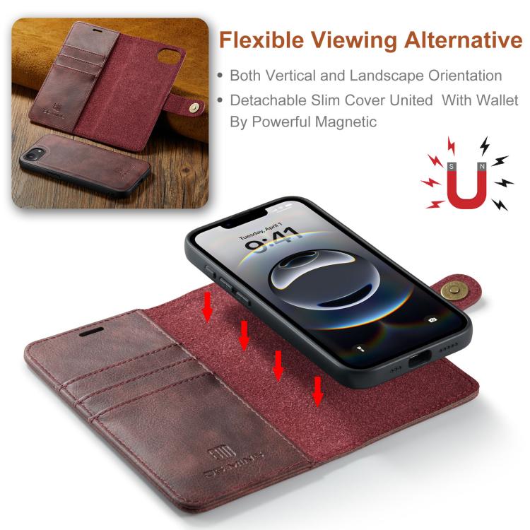 DG.MING Crazy Horse Texture Detachable Magnetic Leather Phone Case, For iPhone 17e / 16e, For iPhone 17 Pro Max, For iPhone 17 Pro, For iPhone 17