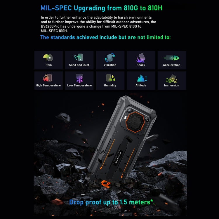 Blackview BV6200 Pro, 6GB+128GB, IP68/IP69K/MIL-STD-810H, 6.56 inch Android 13 MediaTek Helio P35 Octa Core, Network: 4G, OTG, NFC(Black)