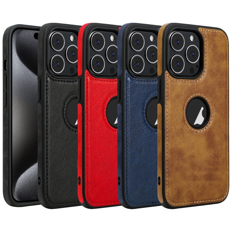 For iPhone 15 Pro Max Leather Texture Stitching Phone Case(Black)