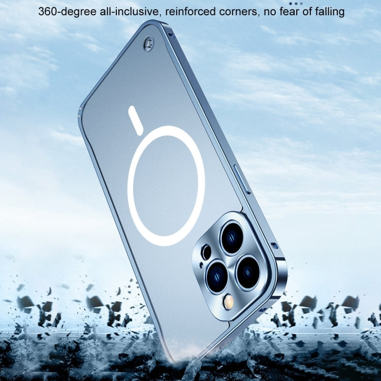 For iPhone 15 Pro Max Metal Frame Frosted PC Shockproof MagSafe Case(Black)