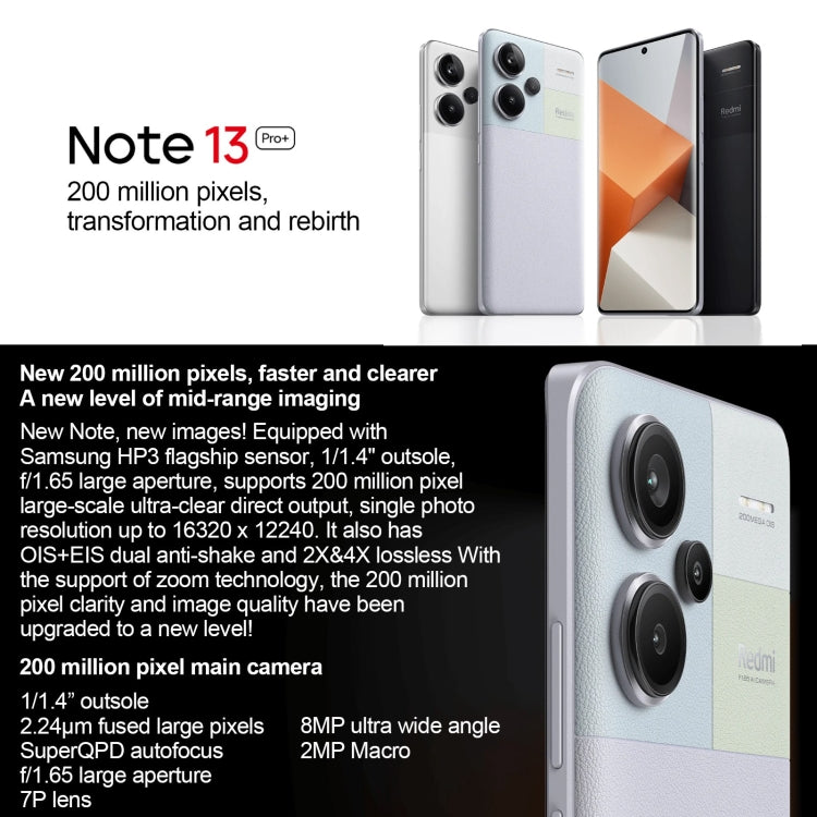 Xiaomi Redmi Note 13 Pro+ 5G, 12GB+256GB,  6.67 inch MIUI 14 Dimensity 7200-Ultra Octa Core 4nm up to 2.8GHz, NFC, Network: 5G(Black)