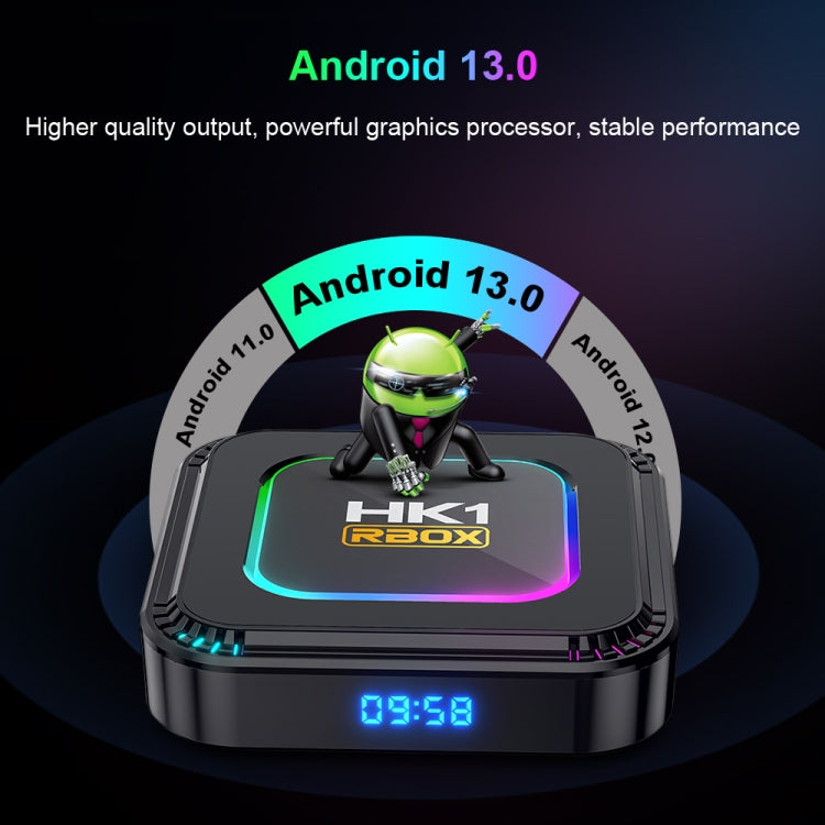 HK1 RBOX K8 8K Android 13.0 Smart TV Box with Remote Control, 4GB+128GB, RK3528 Quad-Core(UK Plug)