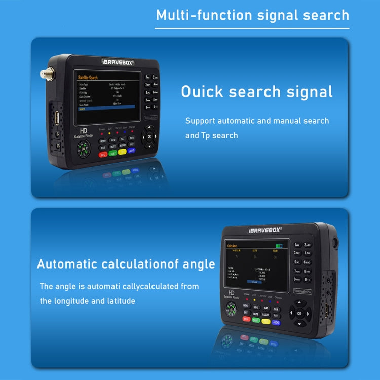 iBRAVEBOX V10 Finder Max 4.3 inch Display Digital Satellite Meter Signal Finder, Support DVB-S/S2/S2X, EU Plug, US Plug, UK Plug, AU Plug