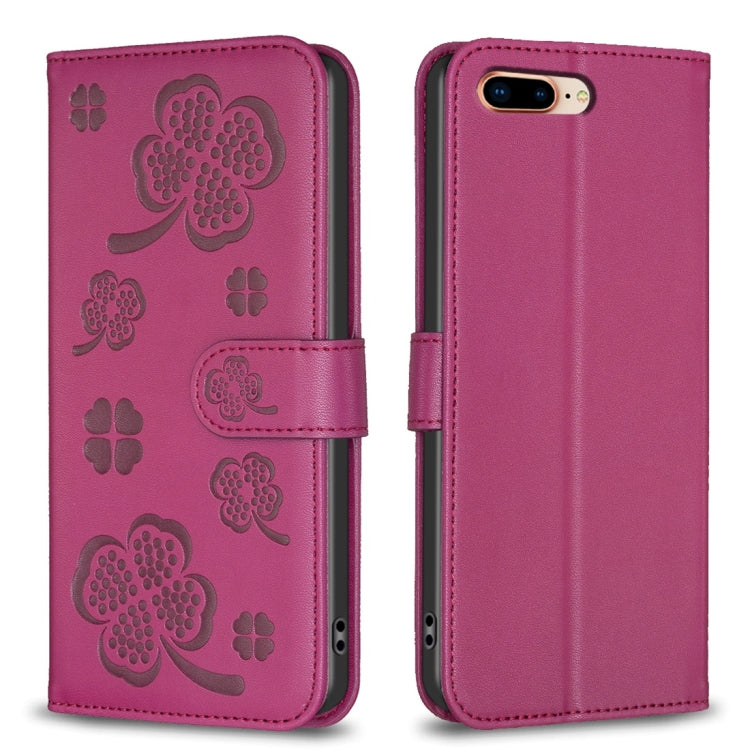 Four-leaf Embossed Leather Phone Case, For iPhone 7 Plus / 8 Plus