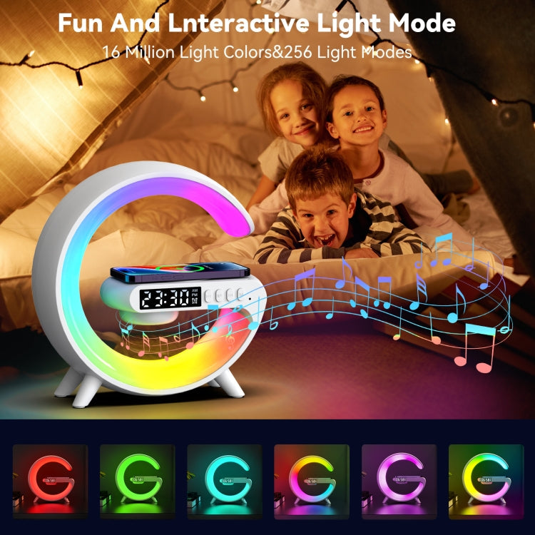 G69 G Shape Smart Bluetooth Speaker Support Wireless Charger & Alarm Clock & Wake-up Light, Without APP(White)