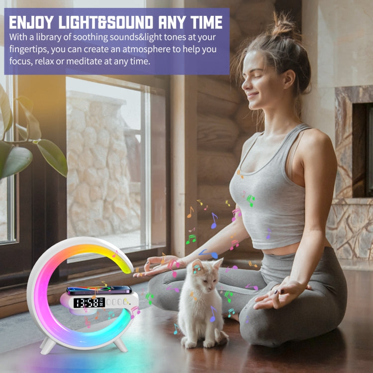 G69 G Shape Smart Bluetooth Speaker Support Wireless Charger & Alarm Clock & Wake-up Light, Without APP(White)