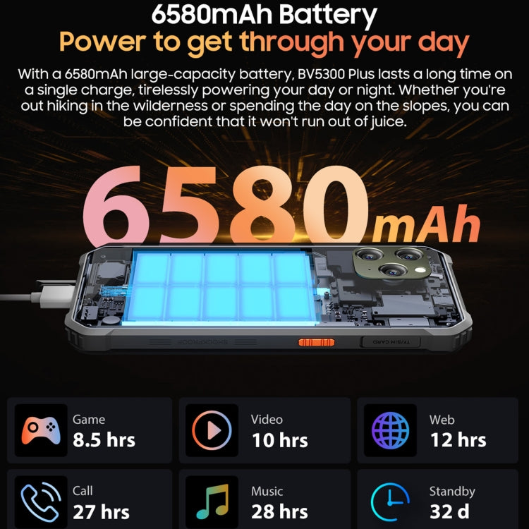 Blackview BV5300 Plus, 8GB+128GB, IP68/IP69K/MIL-STD-810H, 6.1 inch Android 13 MediaTek Helio G72 Octa Core, Network: 4G, OTG(Orange)