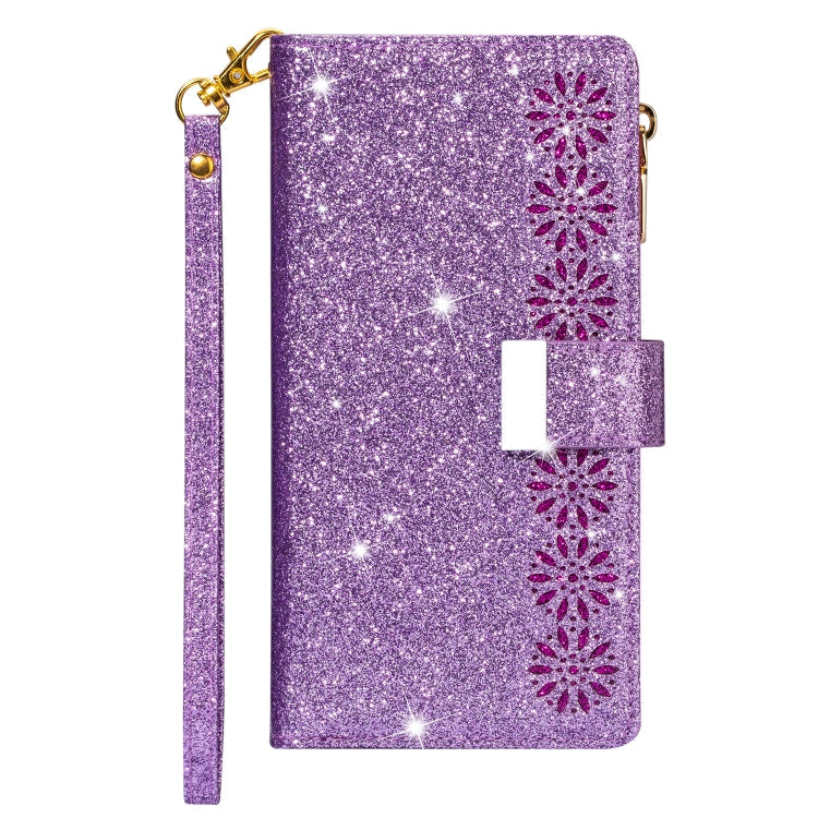 Multi-card Slots Starry Sky Laser Carving Glitter Zipper Horizontal Flip Leather Case with Holder & Wallet & Lanyard, For iPhone 6 Plus / 6s Plus
