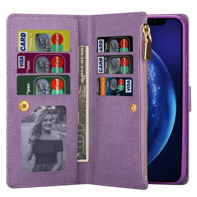Multi-card Slots Starry Sky Laser Carving Glitter Zipper Horizontal Flip Leather Case with Holder & Wallet & Lanyard, For iPhone 6 Plus / 6s Plus
