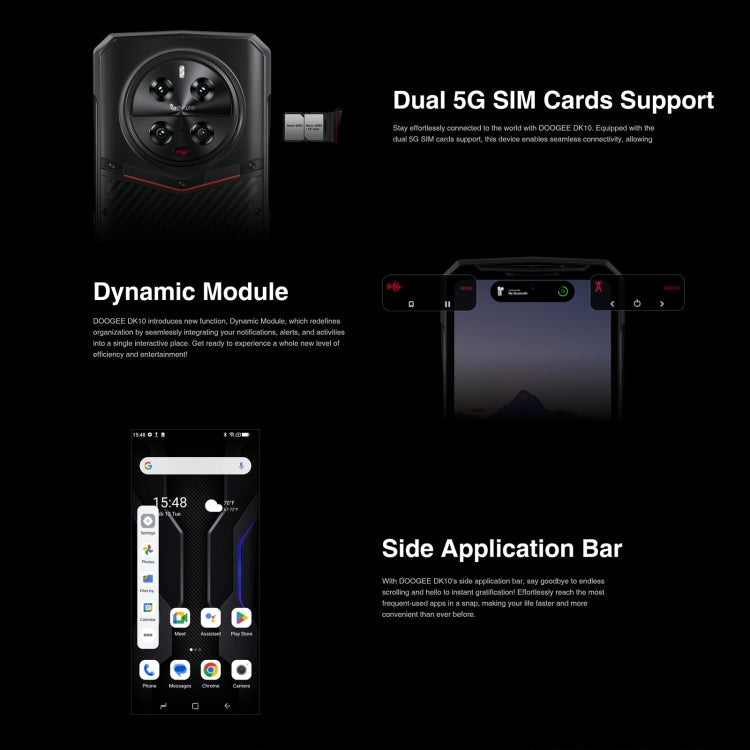 DOOGEE DK10 5G, 12GB+512GB, Quad Cameras, Side Fingerprint, 6.67 inch Android 13 Dimensity 8020 Octa Core 2.6GHz, Network: 5G, OTG, NFC, Support Google Pay(Kevlar Black)