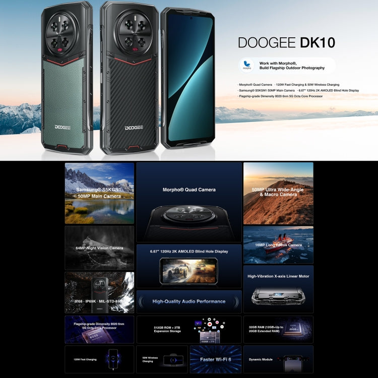 DOOGEE DK10 5G, 12GB+512GB, Quad Cameras, Side Fingerprint, 6.67 inch Android 13 Dimensity 8020 Octa Core 2.6GHz, Network: 5G, OTG, NFC, Support Google Pay(Kevlar Black)