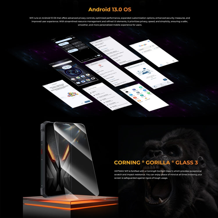 HOTWAV W11 Rugged Phone, 6GB+256GB, , 20800mAh, 6.6 inch Android 13 MT8788 Octa Core, Network: 4G, OTG, Recording Call (Cosmic Black)