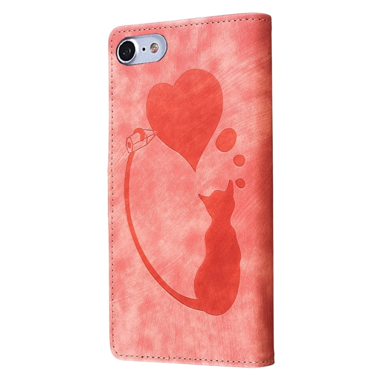 Pen Heart Cat Embossed Leather Phone Case, For iPhone 7 / 8 / SE 2022, For iPhone 13 Pro Max, For iPhone 13 Pro, For iPhone 13