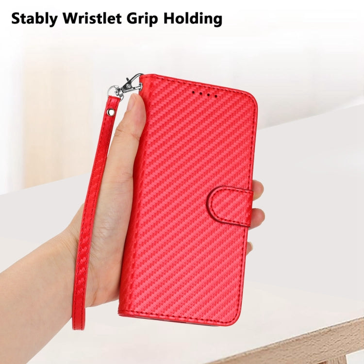 YX0070 Carbon Fiber Buckle Leather Phone Case with Lanyard, For iPhone 17e / 16e, For iPhone 17 Pro Max, For iPhone 17 Pro