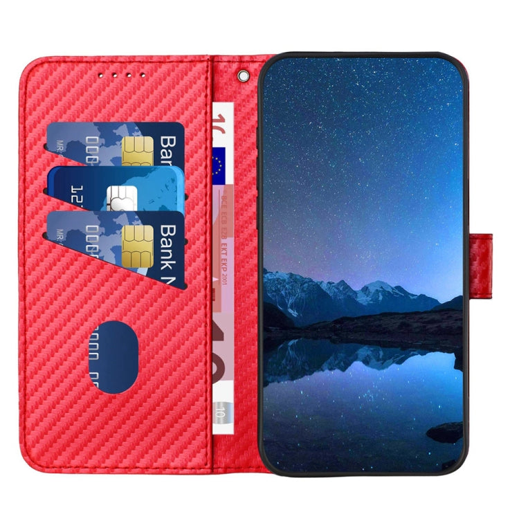 YX0070 Carbon Fiber Buckle Leather Phone Case with Lanyard, For iPhone 15 Pro Max, For iPhone 15 Pro, For iPhone 15 Plus