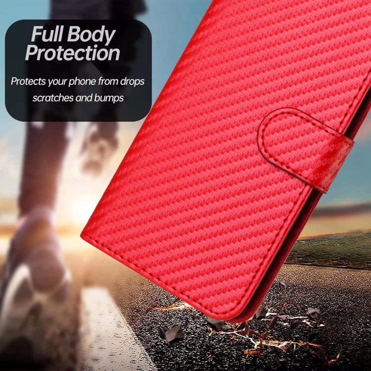 YX0070 Carbon Fiber Buckle Leather Phone Case with Lanyard, For iPhone 16 Pro, For iPhone 16 Plus, For iPhone 16