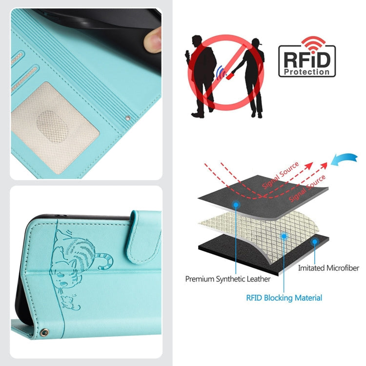 Cat Rat Embossed Pattern RFID Leather Phone Case with Lanyard, For iPhone 14 Pro Max, For iPhone SE 2022/SE 2020/6/7/8, For iPhone 13 Pro Max, For iPhone 13 Pro