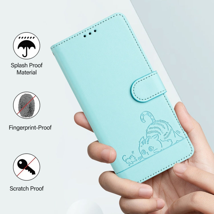 Cat Rat Embossed Pattern RFID Leather Phone Case with Lanyard, For iPhone 14 Pro Max, For iPhone SE 2022/SE 2020/6/7/8, For iPhone 13 Pro Max, For iPhone 13 Pro