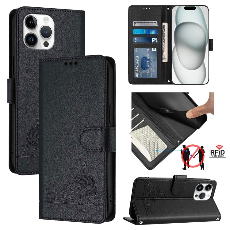 Cat Rat Embossed Pattern RFID Leather Phone Case with Lanyard, For iPhone 14 Pro Max, For iPhone SE 2022/SE 2020/6/7/8, For iPhone 13 Pro Max, For iPhone 13 Pro