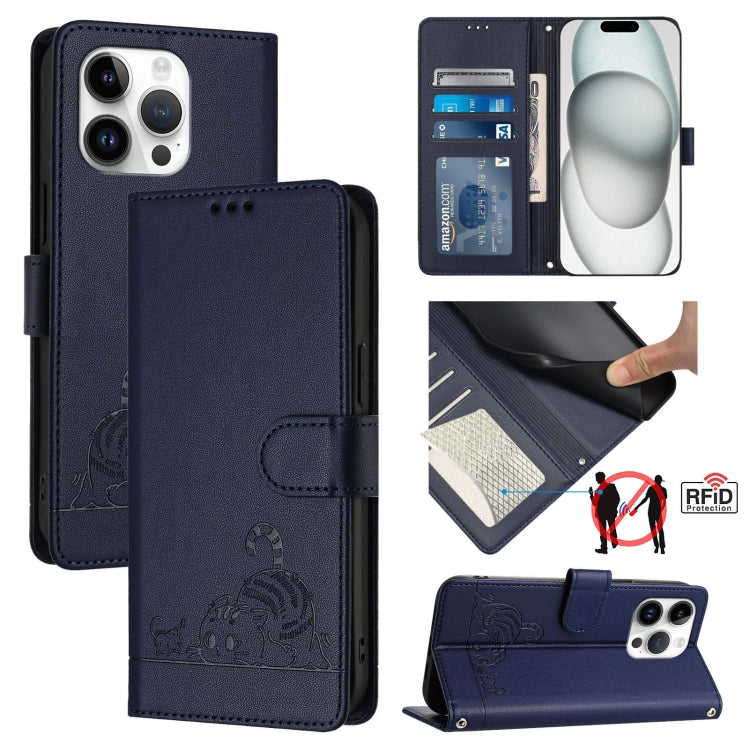 Cat Rat Embossed Pattern RFID Leather Phone Case with Lanyard, For iPhone 14 Pro Max, For iPhone SE 2022/SE 2020/6/7/8, For iPhone 13 Pro Max, For iPhone 13 Pro