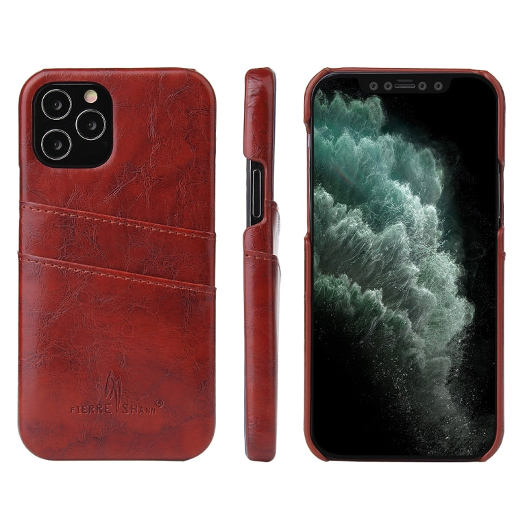 Fierre Shann Retro Oil Wax Texture PU Leather Case with Card Slots, For iPhone 12 Pro Max, For iPhone 12 / 12 Pro, For iPhone 12 mini