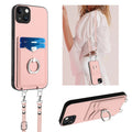 R20 Crossbody Rope Ring Card Holder Phone Case, For iPhone 14 Plus, For iPhone 14, For iPhone 14 Pro, For iPhone 14 Pro Max
