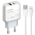 LDNIO Q229 QC3.0 / PD20W USB + Type-C Fast Charger with 1m USB to 8 Pin Cable, EU Plug, UK Plug, US Plug