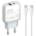 LDNIO Q229 QC3.0 / PD20W USB + Type-C Fast Charger with 1m Type-C to Type-C Cable, EU Plug, UK Plug, US Plug