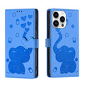 Cartoon Elephant Embossed Leather Phone Case, For iPhone 15 Pro Max, For iPhone 15 Pro, For iPhone 15 Plus, For iPhone 15