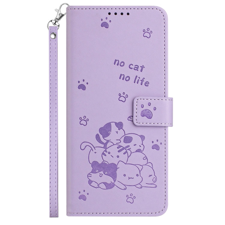 Embossed Kitten Phone Leather Case with Lanyard, For Motorola Edge 50 Fusion, For Motorola Moto G 5G 2024, For Motorola Moto G Stylus 5G 2024, For Motorola Moto G34