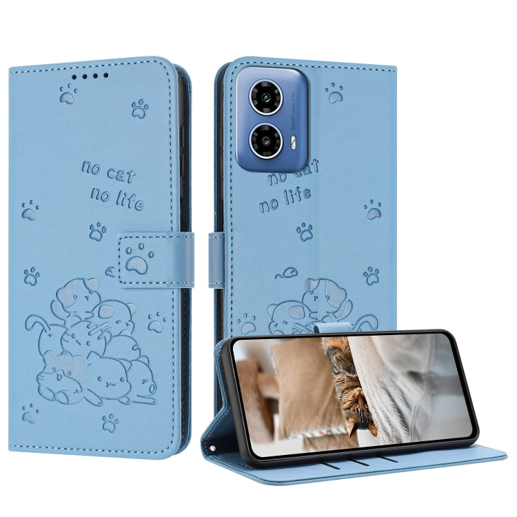 Embossed Kitten Phone Leather Case with Lanyard, For Motorola Moto G85, For Motorola Edge 2024 5G, For Motorola Edge 50 Ultra, For Motorola Edge 50 Pro