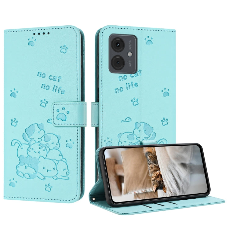 Embossed Kitten Phone Leather Case with Lanyard, For Motorola Moto S50 / Edge 50 Neo, For Motorola Moto G35, For Motorola Moto G55, For Motorola Moto G04 / G24 / G04s